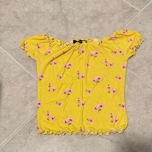 Forever 21 Yellow Top with Pink Floral Design